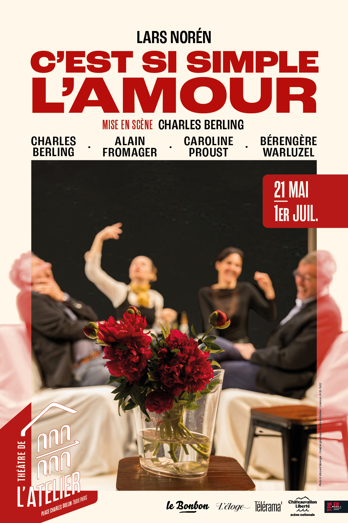 Prochain Bord Plateau, le samedi 23 mai à l&rsquo;Atelier « C&rsquo;EST SI SIMPLE L&rsquo;AMOUR » de Lars Norén avec Charles Berling